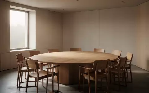 Ein leerer, minimalistischer Konferenzraum mit einem runden Tisch und Stühlen in natürlichem Licht. - Foto: über boerse-global.de