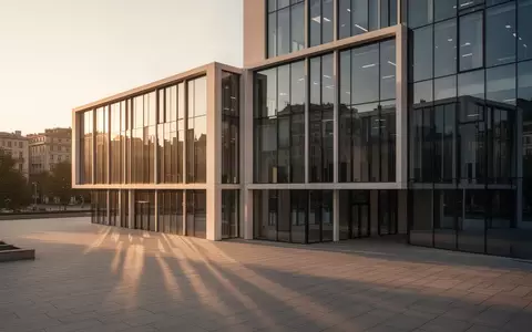 Ein modernes, minimalistisches Bürogebäude in der Abendsonne mit einer leeren, gepflasterten Außenfläche. - Foto: über boerse-global.de