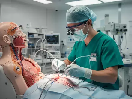 Chirurg bei der Arbeit an einem hochmodernen medizinischen Simulator in einem Labor in Oberösterreich. - Foto: über boerse-global.de