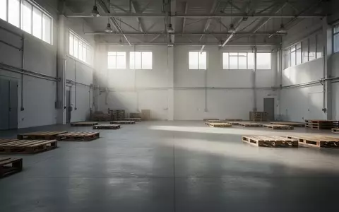 Ein minimalistisch beleuchtetes, leeres Industrielager mit Betonboden und Holzkisten im sanften Tageslicht. - Foto: über boerse-global.de