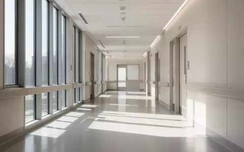Ein minimalistischer, hell beleuchteter Krankenhausflur mit neutraler Architektur und langen Schatten auf dem Boden. - Foto: über boerse-global.de