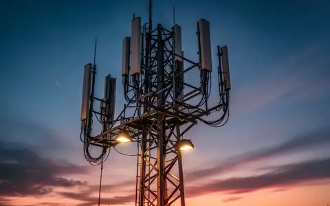 Eine komplexe Sendeanlage für Mobilfunk vor einem abendlichen Himmel. - Foto: über boerse-global.de