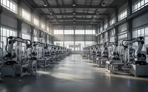 Eine leere, moderne industrielle Fertigungshalle mit großen Maschinen und Robotern in einer sachlichen, hellen Umgebung. - Foto: über boerse-global.de