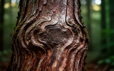Nahaufnahme eines verwitterten Baumstamms mit deutlichen Jahresringen und organischer Textur in einem ruhigen Wald. - Foto: über boerse-global.de