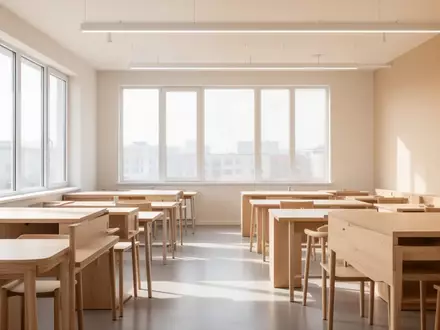Heller, moderner Schulungsraum mit minimalistischer Einrichtung und natürlichem Lichteinfall ohne Personen. - Foto: über boerse-global.de