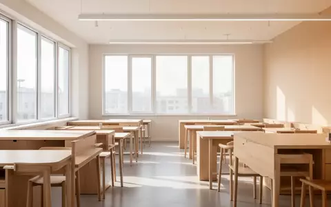 Heller, moderner Schulungsraum mit minimalistischer Einrichtung und natürlichem Lichteinfall ohne Personen. - Foto: über boerse-global.de