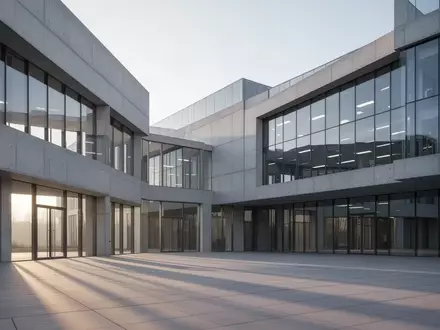 Ein minimalistisches, modernes Bürogebäude bei Sonnenaufgang, das eine sachliche und strukturelle Atmosphäre vermittelt. - Foto: über boerse-global.de