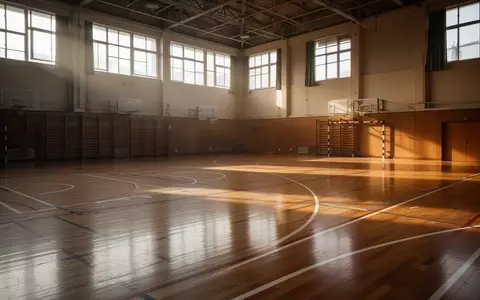 Leere Sporthalle mit glänzendem Holzboden und Spielfeldmarkierungen bei natürlichem Lichteinfall. - Foto: über boerse-global.de
