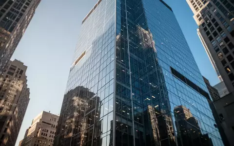 Moderne Glasfassade eines Bürogebäudes in einem Finanzviertel unter einem klaren blauen Himmel. - Foto: über boerse-global.de