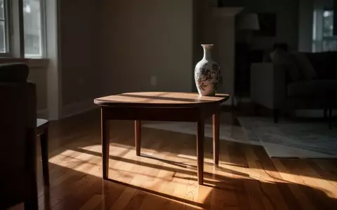Ein minimalistisch eingerichtetes Wohnzimmer mit einem leeren Beistelltisch und einer Vase in natürlichem Tageslicht. - Foto: über boerse-global.de