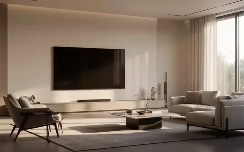 Ein minimalistisch eingerichtetes Wohnzimmer mit einem großen, ausgeschalteten Fernsehbildschirm an einer hellen Wand. - Foto: über boerse-global.de