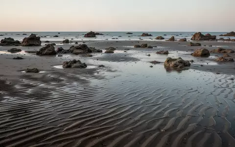 Eine ruhige Küstenlandschaft am Wattenmeer bei sanftem Morgenlicht mit natürlicher Textur von Sand und Wasser. - Foto: über boerse-global.de