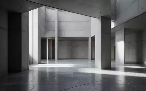 Minimalistische Architektur mit klaren geometrischen Linien und natürlichem Lichteinfall in einem leeren Atrium. - Foto: über boerse-global.de