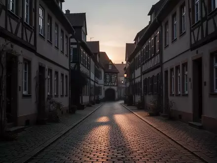 Eine menschenleere, abendlich beleuchtete Wohnstraße im Stadtteil Würzburg-Heidingsfeld. - Foto: über boerse-global.de