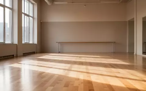 Ein heller, minimalistischer Tanzsaal mit Holzboden und einer Ballettstange an einer schlichten Wand. - Foto: über boerse-global.de