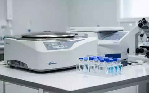 Ein klinisches Labor mit medizinischen Analysegeräten und Glasphiolen auf einer sauberen weißen Oberfläche. - Foto: über boerse-global.de