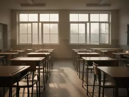 Ein leerer, sonnendurchfluteter Klassenraum mit ordentlich aufgereihten Schulbänken in einer ruhigen Atmosphäre. - Foto: über boerse-global.de