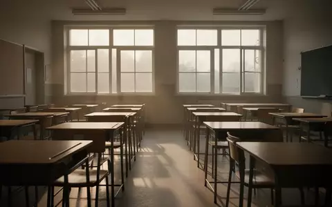 Ein leerer, sonnendurchfluteter Klassenraum mit ordentlich aufgereihten Schulbänken in einer ruhigen Atmosphäre. - Foto: über boerse-global.de