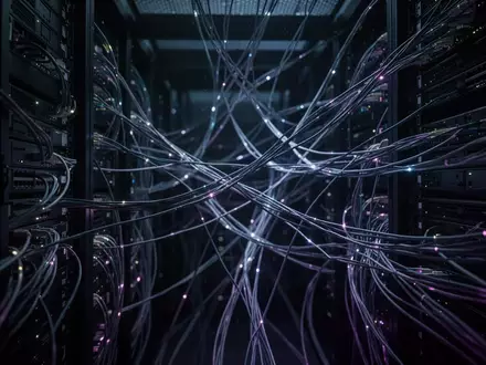 Abstraktes Netzwerk aus leuchtenden Glasfaserkabeln in einer dunklen Umgebung, das die Komplexität digitaler Bedrohungen symbolisiert. - Foto: über boerse-global.de