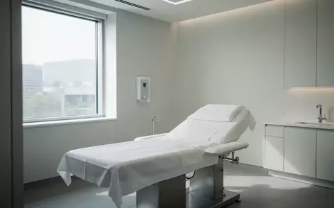 Ein minimalistischer, leerer Behandlungsraum in einem modernen medizinischen Versorgungszentrum bei Tageslicht. - Foto: über boerse-global.de