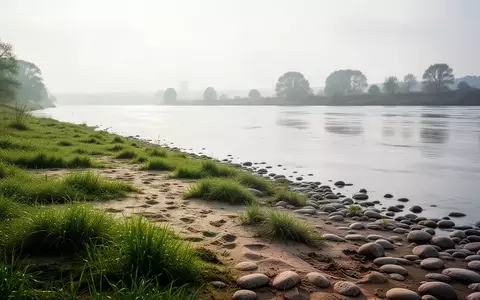 Ein ruhiges, bewachsenes Ufer am Rhein bei bewölktem Himmel ohne Personen oder Gegenstände. - Foto: über boerse-global.de