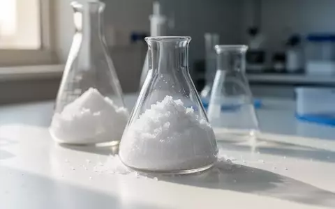 Ein weißes, kristallines Pulver in einem Laborglas auf einer sterilen Arbeitsfläche. - Foto: über boerse-global.de