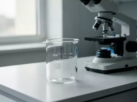Ein leeres Glasgefäß steht auf einem weißen Labortisch in einem medizinischen Forschungsumfeld. - Foto: über boerse-global.de