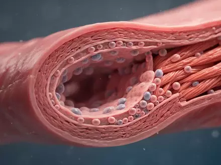 Mikroskopische Nahaufnahme einer menschlichen Arterienwand in einem medizinischen Forschungskontext. - Foto: über boerse-global.de