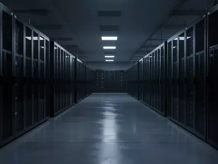 Ein weitläufiger, unbesetzter Serverraum mit dunklen Metallgehäusen in kühlem Licht, der die digitale Infrastruktur symbolisiert. - Foto: über boerse-global.de