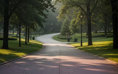 Ein leerer, gepflegter Parkweg mit leichter Steigung in einer grünen Umgebung bei hellem Tageslicht. - Foto: über boerse-global.de