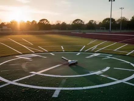Ein leerer Hammerwurfring auf einer professionellen Leichtathletikanlage bei Sonnenuntergang. - Foto: über boerse-global.de