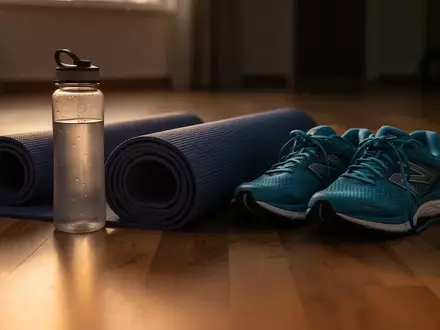 Symbolbild: Yogamatte, Trinkflasche und Laufschuhe - Foto: ĂĽber boerse-global.de