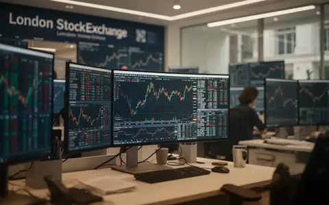 Moderne Arbeitsplätze an der Londoner Börse mit unscharfen Monitoren, die Finanzmarktdaten anzeigen. - Foto: über boerse-global.de