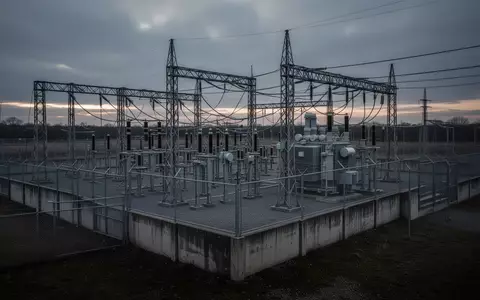 Ein industrielles Umspannwerk bei Dämmerung, umgeben von hohen Zäunen und Barrieren, unter einem bewölkten Himmel. - Foto: über boerse-global.de