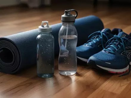 Symbolbild: Yogamatte, Trinkflasche und Laufschuhe - Foto: über boerse-global.de