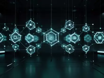 Abstrakte Darstellung eines komplexen digitalen Systems mit vernetzten, leuchtenden Knotenpunkten in einer dunklen Umgebung. - Foto: über boerse-global.de