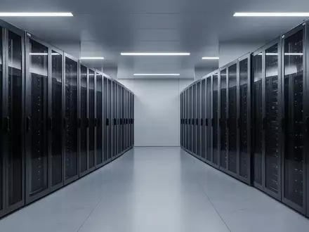 Ein moderner, minimalistischer Serverraum mit metallischen Rack-Gehäusen in kühler Beleuchtung. - Foto: über boerse-global.de
