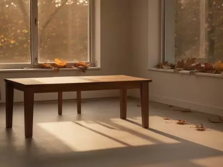 Ein minimalistisch eingerichteter, sonnendurchfluteter Raum mit herbstlicher Lichtstimmung und Blick nach draußen. - Foto: über boerse-global.de