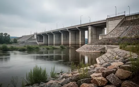 Eine massive Hochwasserschutzmauer aus Beton entlang eines Flussufers an einem bewölkten Tag. - Foto: über boerse-global.de