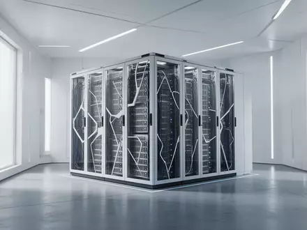 Ein minimalistischer, hochmoderner Serverraum mit schlichten architektonischen Linien und indirektem Licht. - Foto: über boerse-global.de