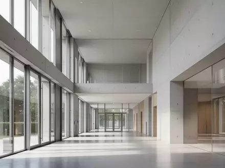 Ein minimalistischer, leerer Flur in einem modernen Verwaltungsgebäude mit klaren Linien und natürlichem Lichteinfall. - Foto: über boerse-global.de