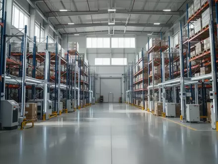 Modernes, automatisiertes Logistiklager mit Regalsystemen und polierten Industrieböden. - Foto: über boerse-global.de