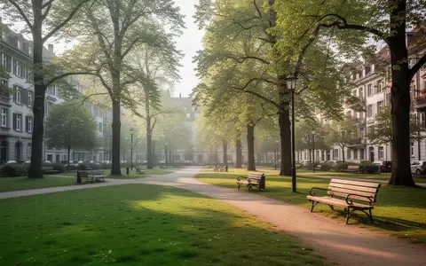 Ein sonniger, gepflegter Stadtpark in Zürich mit Gehwegen, Bäumen und Bänken in einer Wohngegend. - Foto: über boerse-global.de