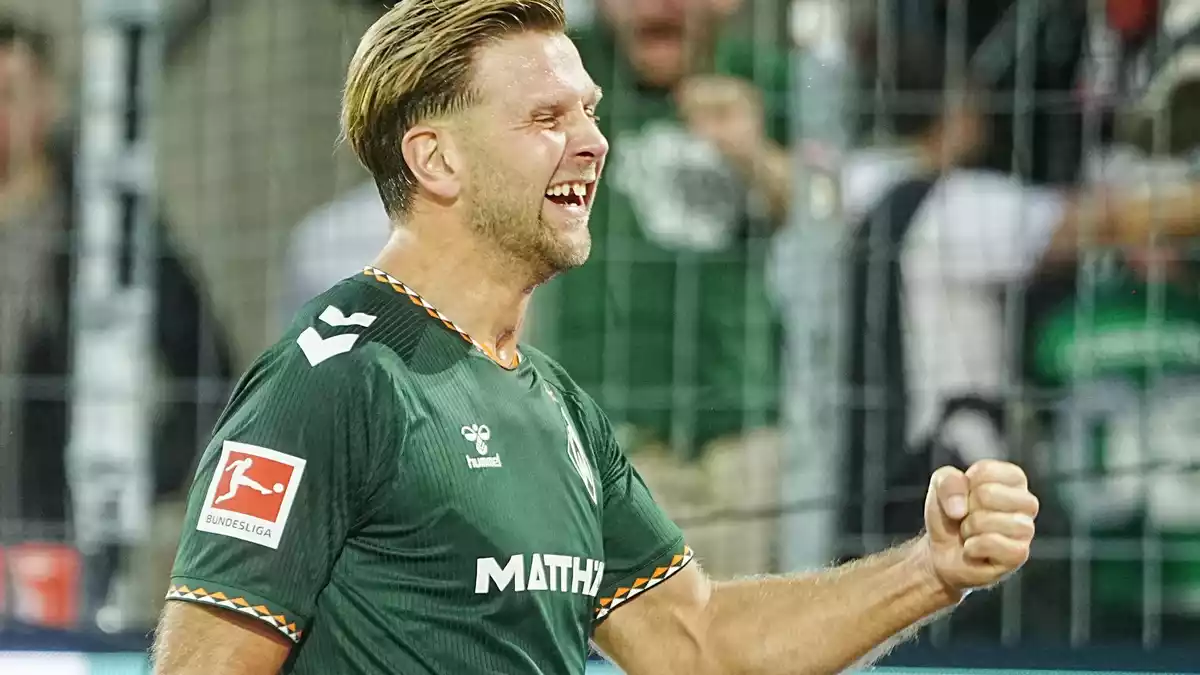 Bremens Niclas Füllkrug jubelt über den Ausgleich.  - Bild: Thomas Frey/dpa