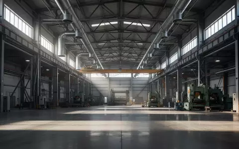 Weite, menschenleere Industriehalle mit Stahlträgern und hohen Fenstern in einer Produktionsstätte. - Foto: über boerse-global.de