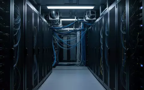 Ein minimalistisch beleuchteter Serverraum mit dunklen Metallschränken und blauen Lichtakzenten. - Foto: über boerse-global.de