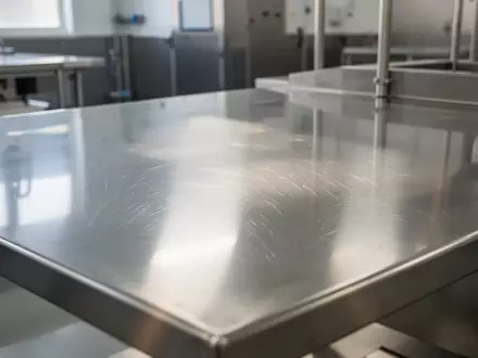 Edelstahloberfläche in einem sterilen Lebensmittelproduktionsbetrieb bei natürlichem Licht. - Foto: über boerse-global.de