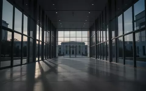 Ein langer, leerer Flur in einem modernen Regierungsgebäude mit Glaswänden und polierten Betonböden in der Dämmerung. - Foto: über boerse-global.de