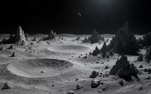 Eine karge Mondlandschaft mit Kratern und schroffen Felsen unter einem sternenklaren Nachthimmel. - Foto: über boerse-global.de
