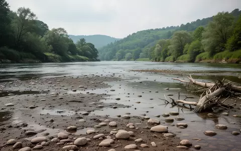 Ein naturbelassenes Flussufer bei Niedrigwasser mit freiliegendem Kiesbett und angrenzender grüner Ufervegetation. - Foto: über boerse-global.de